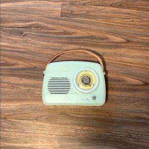 Radio (needs a charger) and can connect to phone